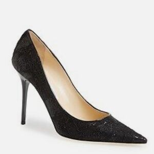 Jimmy Choo Black Glitter Lace 100mm heels